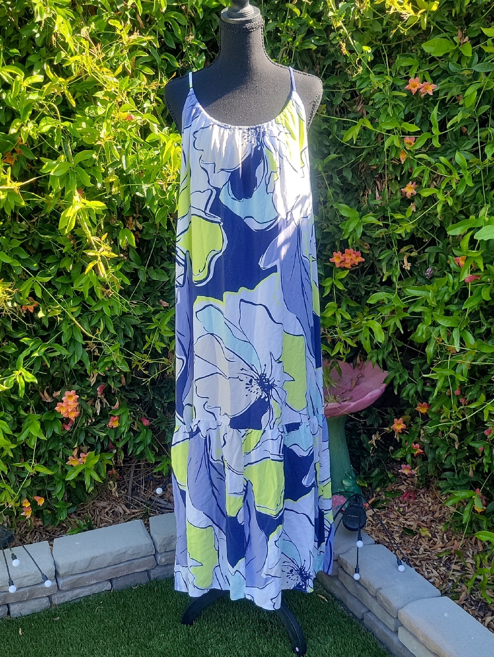 Apt. 9 Floral Maxi Dress in Navy, Light Blue & Lime XL